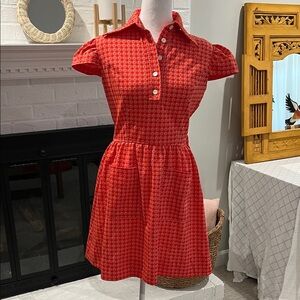 Vintage Handmade Red Checkered Women's Dress with Front Pockets